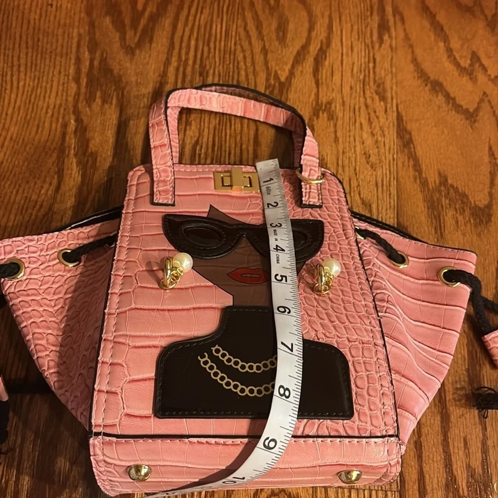 Pink SASSY CHIC LADY Bag with Face Design Adjustable size and crossbody handle